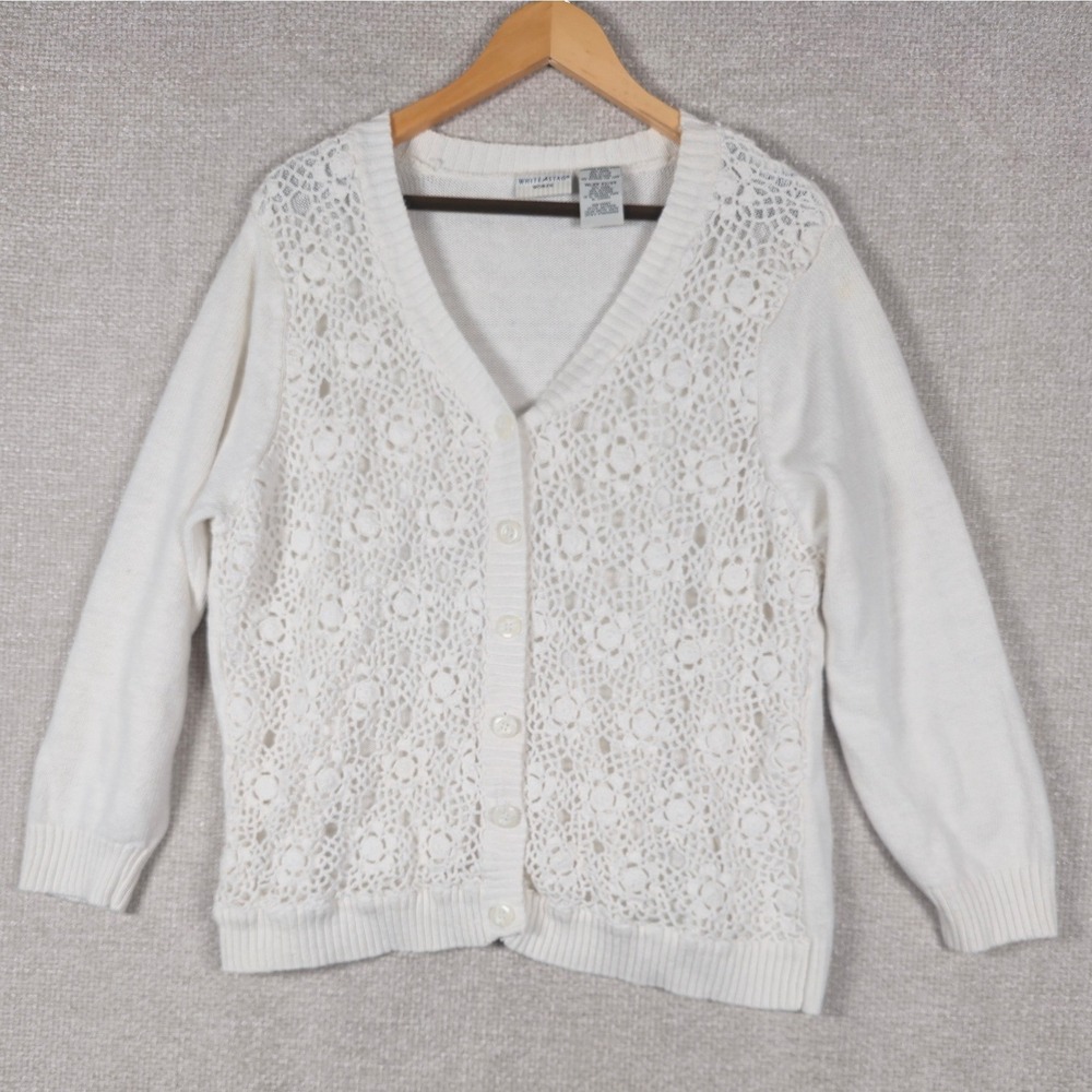 White Stag Woman Arctic White Crochet Lace Front Cardigan Plus Size 22W/24W
